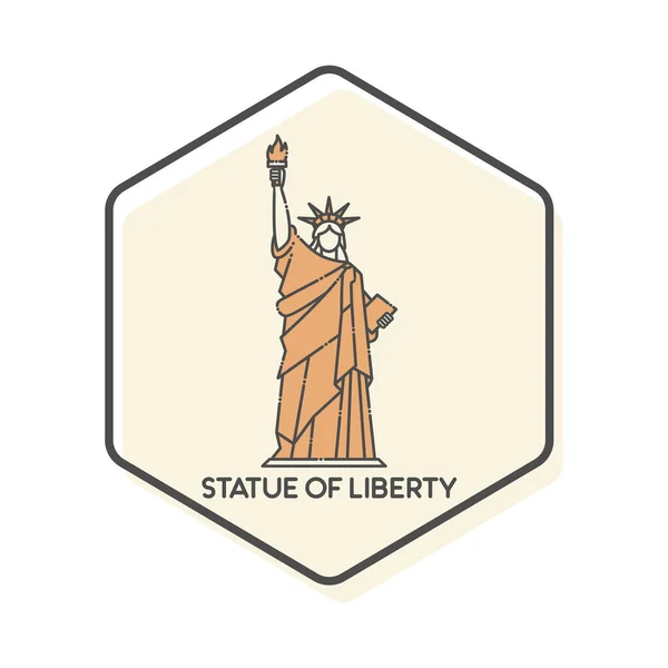 Estatua Libertad Nueva York Lineal Color Icon Edificios Emblemáticos Icono — Vector de stock