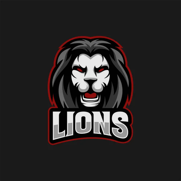Metin Maskotlu Aslan Başı Logosu - Hayvanların Maskotu Esports Logo Vektör İllüstrasyon Tasarımı Konsepti.