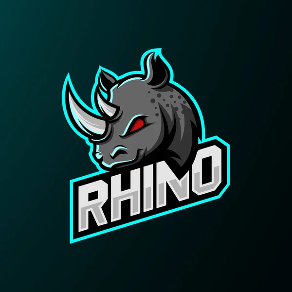Metinli Gergedan Maskotu Logosu - Hayvanların Maskotu Esports Vector Illustration Design Concept.