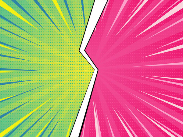 Green vs Pink Separate, Comic Retro Background Design Vector Illustration.