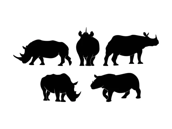 Set Rhinoceroses Silhouette Vector Isolated Animal Silhouette Illustration — Stock Vector