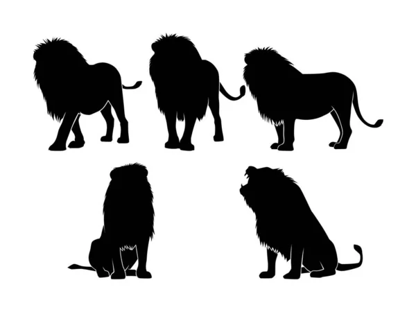 Conjunto Vector Silueta Leones Aislado Ilustración Silueta Animal — Archivo Imágenes Vectoriales