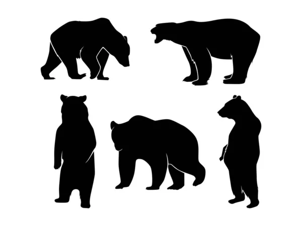 Set Bears Silhouette Isolated White Background Vector Illustration —  Vetores de Stock