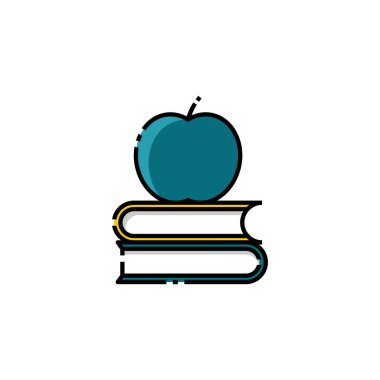 Apple ve Books Lineal Renk Simgesi - Okula Dönüş Simgesi Vektör İllüstrasyonu.