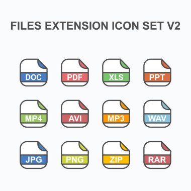 Dosyalar Uzantı Biçimi Simgesi Vektör Resmini Ayarla v2