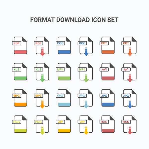 Illustration of format icon set download - icon download set - multimedia, archives, documents