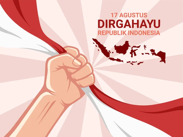 Poster Illustration Indonesia Independence Day Background Hand Holding Flag Vector — стоковый вектор