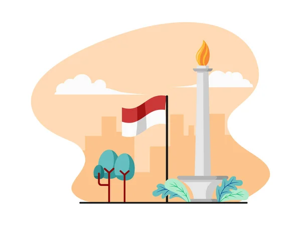 Illustration Flat Design Monas Indonesian Flag Flat Design Vector Illustration — Stock Vector