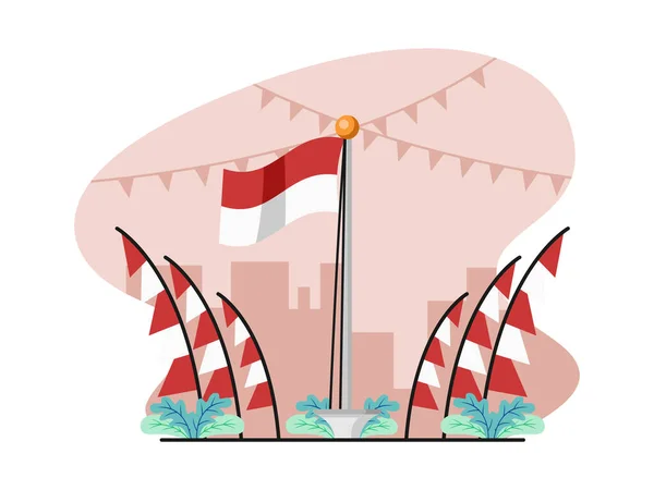 Illustration Flat Design of Indonesian Flag Ceremony - flat design vector illustration
