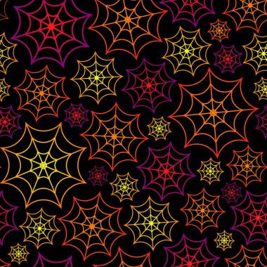 Renkli gradyan örümcek ağı dikişsiz desen. Cadılar Bayramı eğlence vektörü arka planı