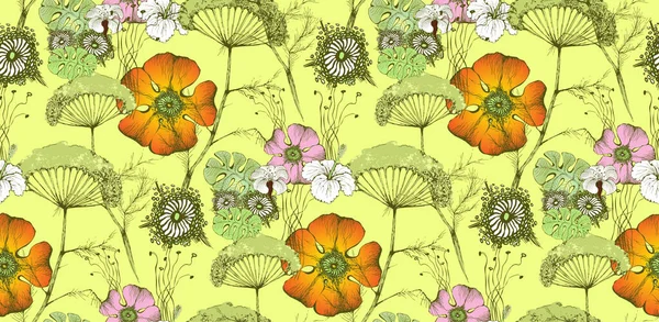 Fantastische Blumen Nahtlose Abstrakte Muster Vektorillustration Geeignet Für Stoff Wandbild — Stockvektor