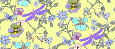 Kusursuz desen. Çiçek açan çayır. Limon arkaplanı