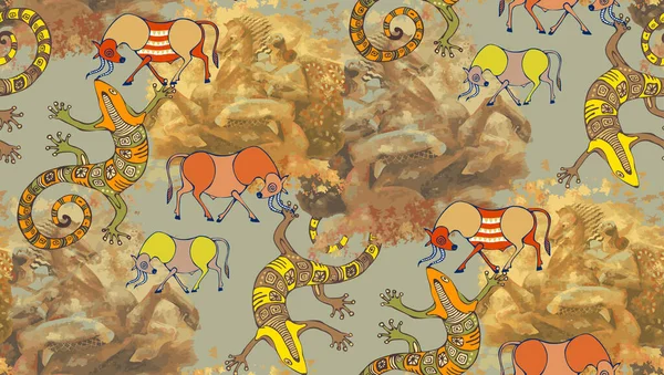 Antik Freskó Amazonokkal Zökkenőmentes Minta Vektor Illusztráció Szövet Freskó Tapéta — Stock Vector