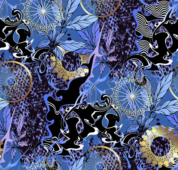 Seamless Bright Abstract Pattern Blue Gold Color Suitable Fabric Wrapping — 图库矢量图片#