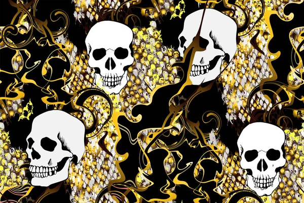 Design Scull Dedicated Halloween Black Gold Color Wallpaper Banner Background — 图库矢量图片#