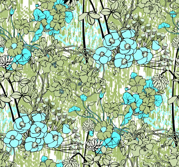 Naadloos Abstract Patroon Bloemen Groen Blauw — Stockvector