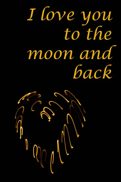 Love You Moon Back Happy Valentines Day Card Black Background — Stock Photo, Image