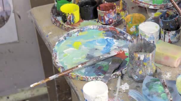 Artiste Peint Tableau Peintures Pinceaux — Video