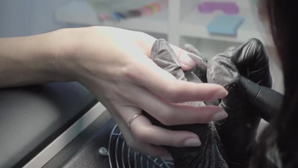 Process Manicure Beauty Salon Close Removal Coating Device — Vídeo de Stock