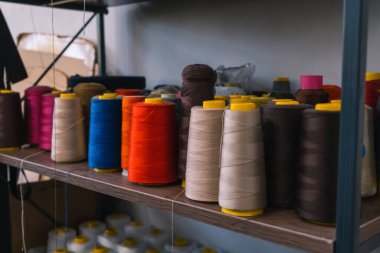 Threads of different colors in the workshop