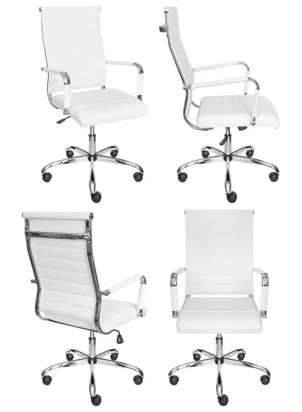 White Office Chair Chrome Isolated White Background View Different Sides — Stock Photo, Image