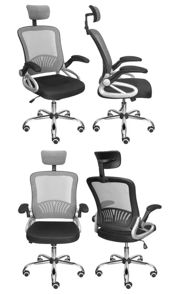 Office Chair Chrome Mesh Back Isolated White Background View Different — Stock Photo, Image