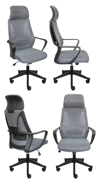 Grey Office Chair Mesh Back Isolated White Background View Different — Stock Photo, Image