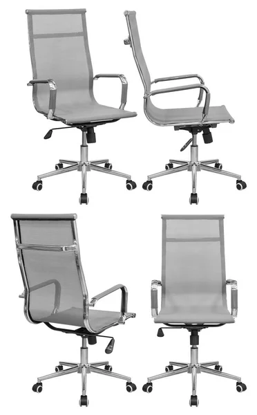 Grey Office Chair Mesh Back Isolated White Background View Different — Stock Photo, Image