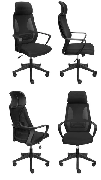 Black Office Chair Mesh Back Isolated White Background View Different — Stock Photo, Image