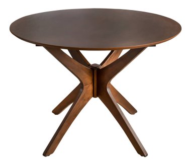 Yuvarlak ahşap yemek masası. Beyaz bir arka planda izole edilmiş. İç öge