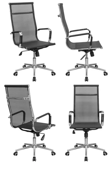 Kancelářská Židle Chromovým Povlakem Izolované Bílém Pozadí Pohled Různých Stran — Stock fotografie