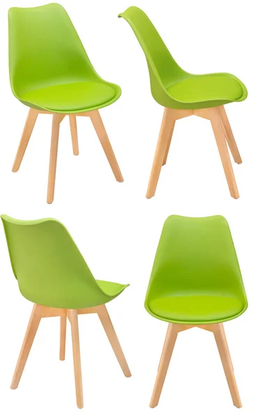 Moderna Cadeira Plástico Elegante Com Pernas Madeira Diferentes Ângulos Cor — Fotografia de Stock