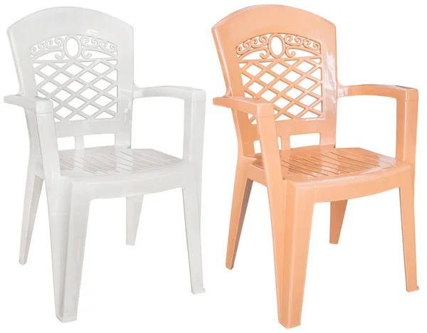 Plastová Židle Různých Barvách Izolované Bílém Pozadí Vnitřní Prvek — Stock fotografie