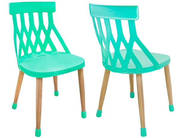 Moderna Cadeira Plástico Elegante Com Pernas Madeira Diferentes Ângulos Cor — Fotografia de Stock