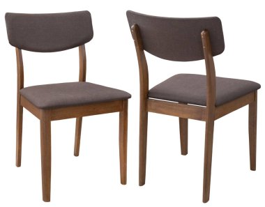 Farklı açılardan yumuşak koltuklu doğal ahşaptan yapılmış bir sandalye. Arka plandan izole edilmiş. İç öge