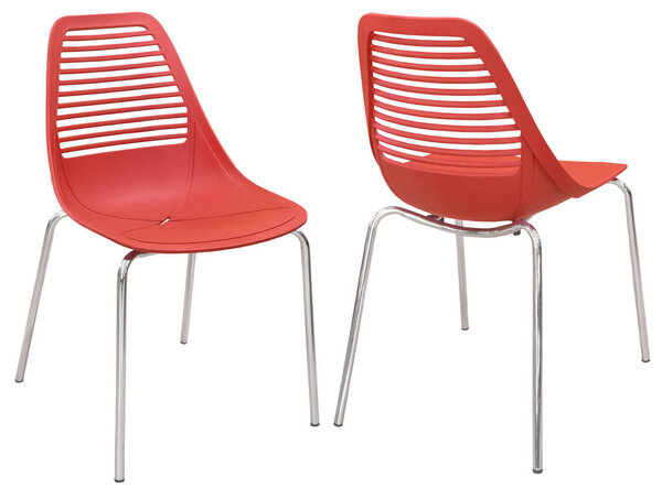 Современный стильный стул из красного пластика и металлических ног. Изолирован от фона. Элемент интерьера