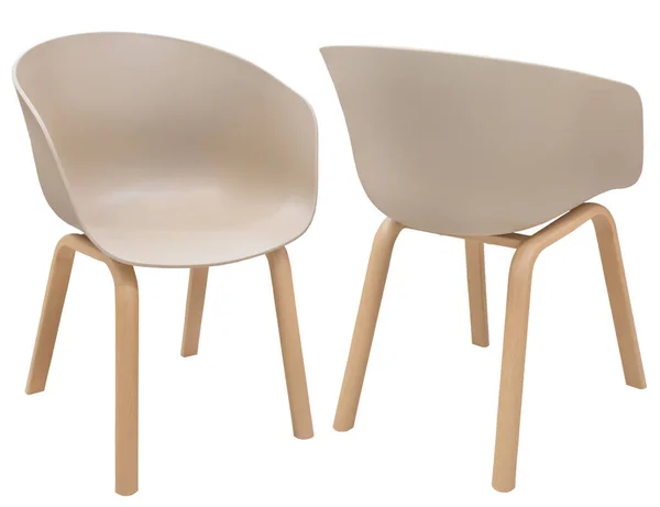 Moderna Cadeira Plástico Elegante Com Pernas Madeira Isolado Fundo Elemento — Fotografia de Stock