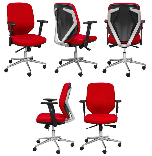 Red Office Chair Isolated White Background View Different Sides — Stock Photo, Image