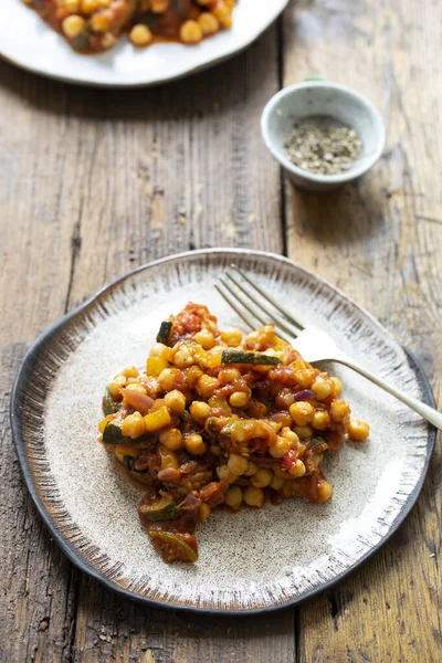 Pois Chiche Aux Tomates Oignon Courgette — Photo