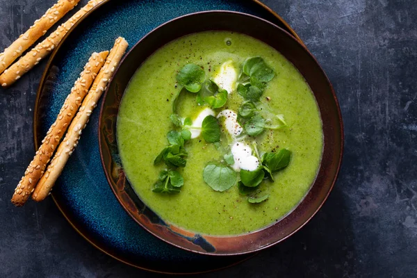 Ervilhas Verdes Agrião Sopa Alho Poró — Fotografia de Stock