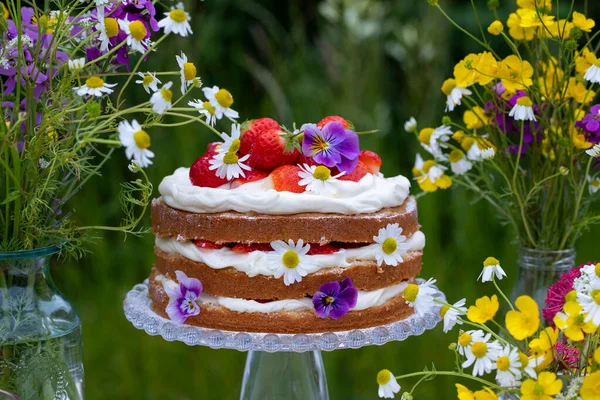 Scandinavian midsummer strawberry and cream cake