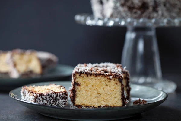 Torta Australiana Lamington Torta Esponja Con Chocolate Coco — Foto de Stock