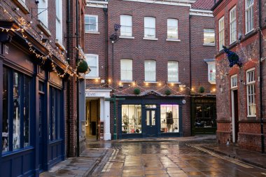 YORK, UNITED KINGDOM - 16th DECEMBER, 2018: Medieval city of York in north England gets decorated with Christmas lights in December