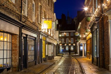 YORK, UNITED KINGDOM - 18th DECEMBER, 2018: Medieval city of York in north England gets decorated with Christmas lights in December