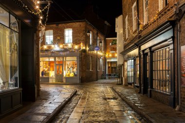 YORK, UNITED KINGDOM - 17th DECEMBER, 2018: Medieval city of York in north England gets decorated with Christmas lights in December
