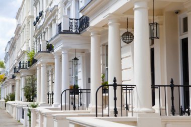 LONDON, UK - MAY 10th, 2018: Beautifull houses in Notting Hill.The area is known for being a cosmopolitan neighbourhood, hosting the annual Notting Hill Carnival and Portobello Road Market
