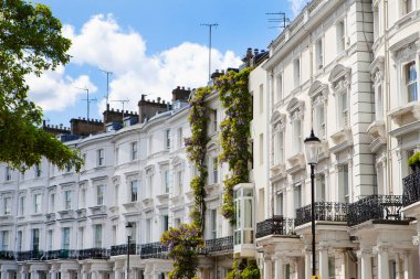 LONDON, UK - MAY 10th, 2018: Beautifull houses in Notting Hill.The area is known for being a cosmopolitan neighbourhood, hosting the annual Notting Hill Carnival and Portobello Road Market