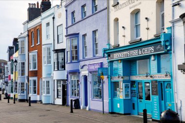 WEYMOUTH, UK - MAY 24th, 2019: Old harbour is a picturesque area at the seaside town of Weymouth in Dorset, southern England.