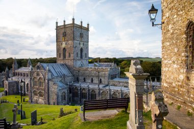 ST DAVIDS, WALES, UK - 8th September 2019: St Davids Cathedral has been a site of pilgrimage and worship for more than 800 years