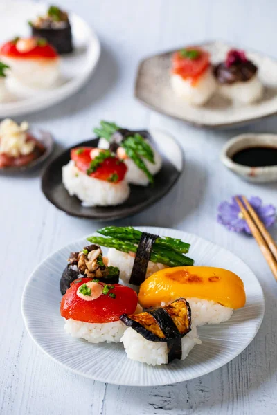 Vegan Sushi Tomato Mushroom Aubergine — 스톡 사진